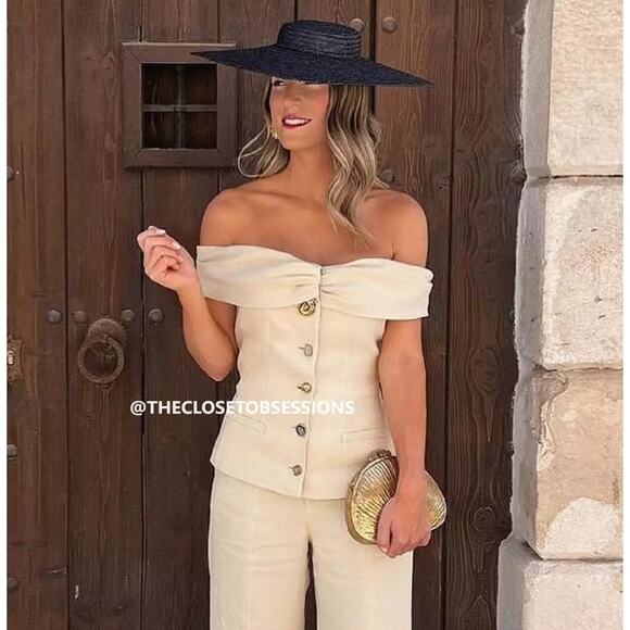 ZARA Strapless Linen Fitted Blazer NWT | Sand Tan | Structured Top - Picture 8 of 16